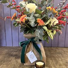 Florist choice winter bouquet with scented candle 
